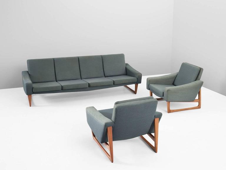 Scandinavian Living Room Set in Teak and Green Upholstery For Sale at