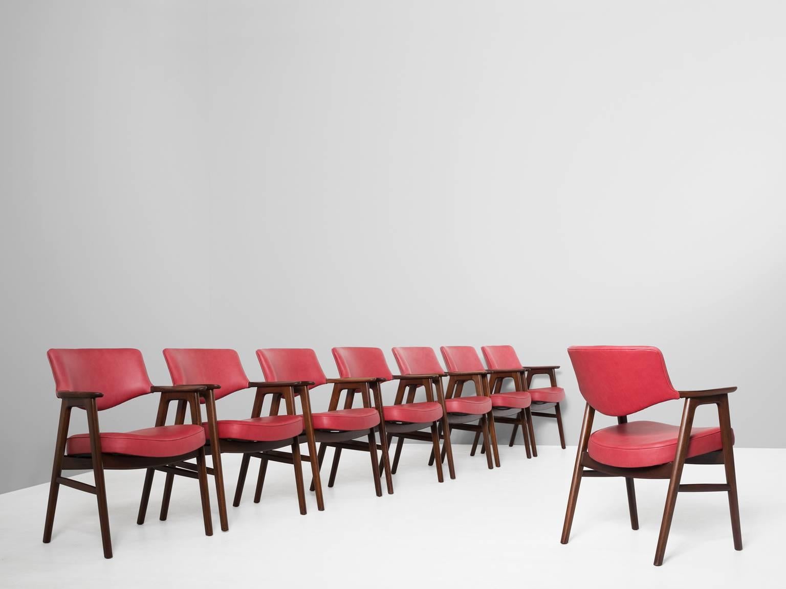 Scandinavian Modern Set of Eight Reupholstered Armchairs in Rosewood