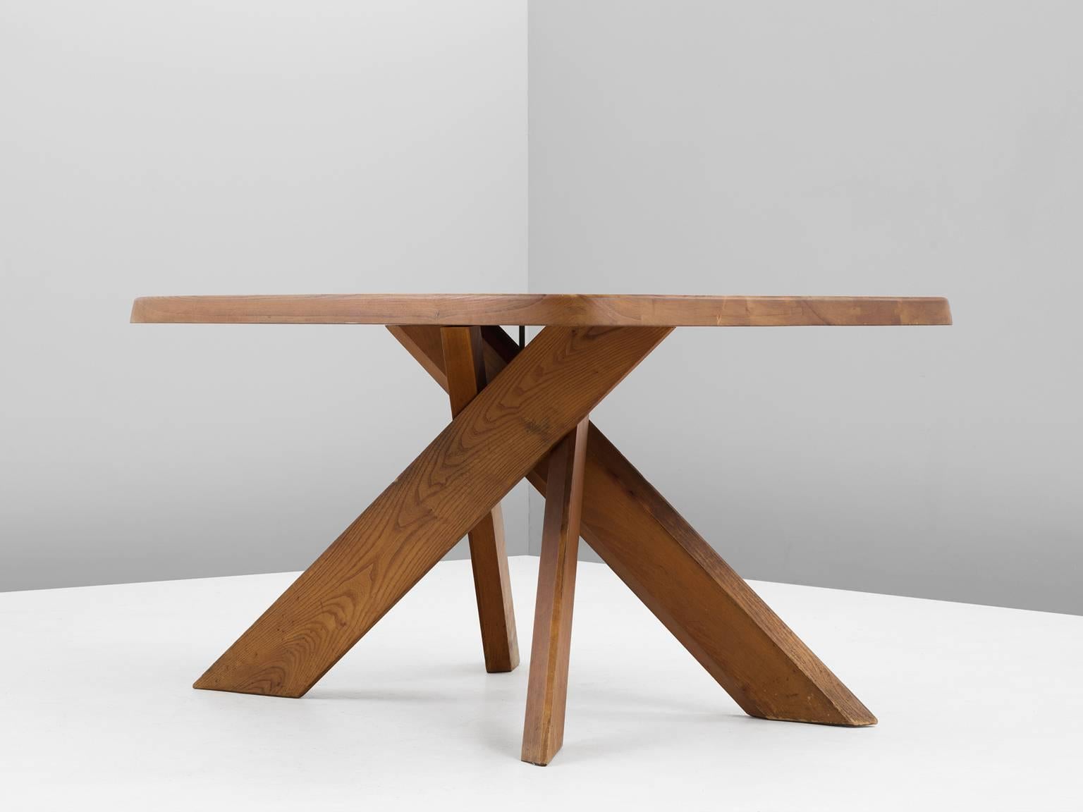 Mid-Century Modern Pierre Chapo T35B Small Dining Table With Unique Natural Aged Patina
