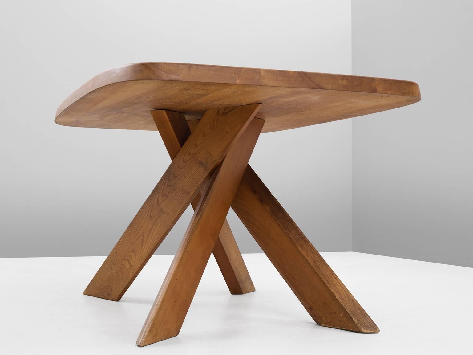 French Pierre Chapo T35B Small Dining Table With Unique Natural Aged Patina