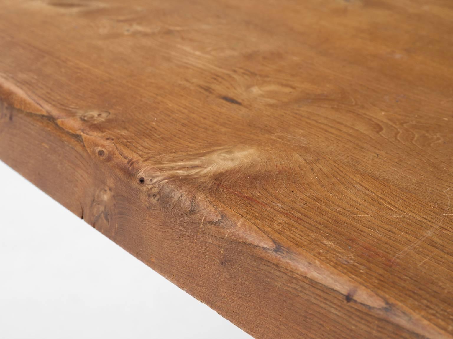 Pierre Chapo T35B Small Dining Table With Unique Natural Aged Patina In Good Condition In Waalwijk, NL