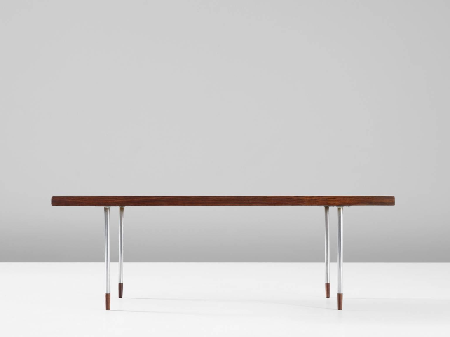 Mid-Century Modern Danish Coffee Table in Rosewood and Stainless Steel
