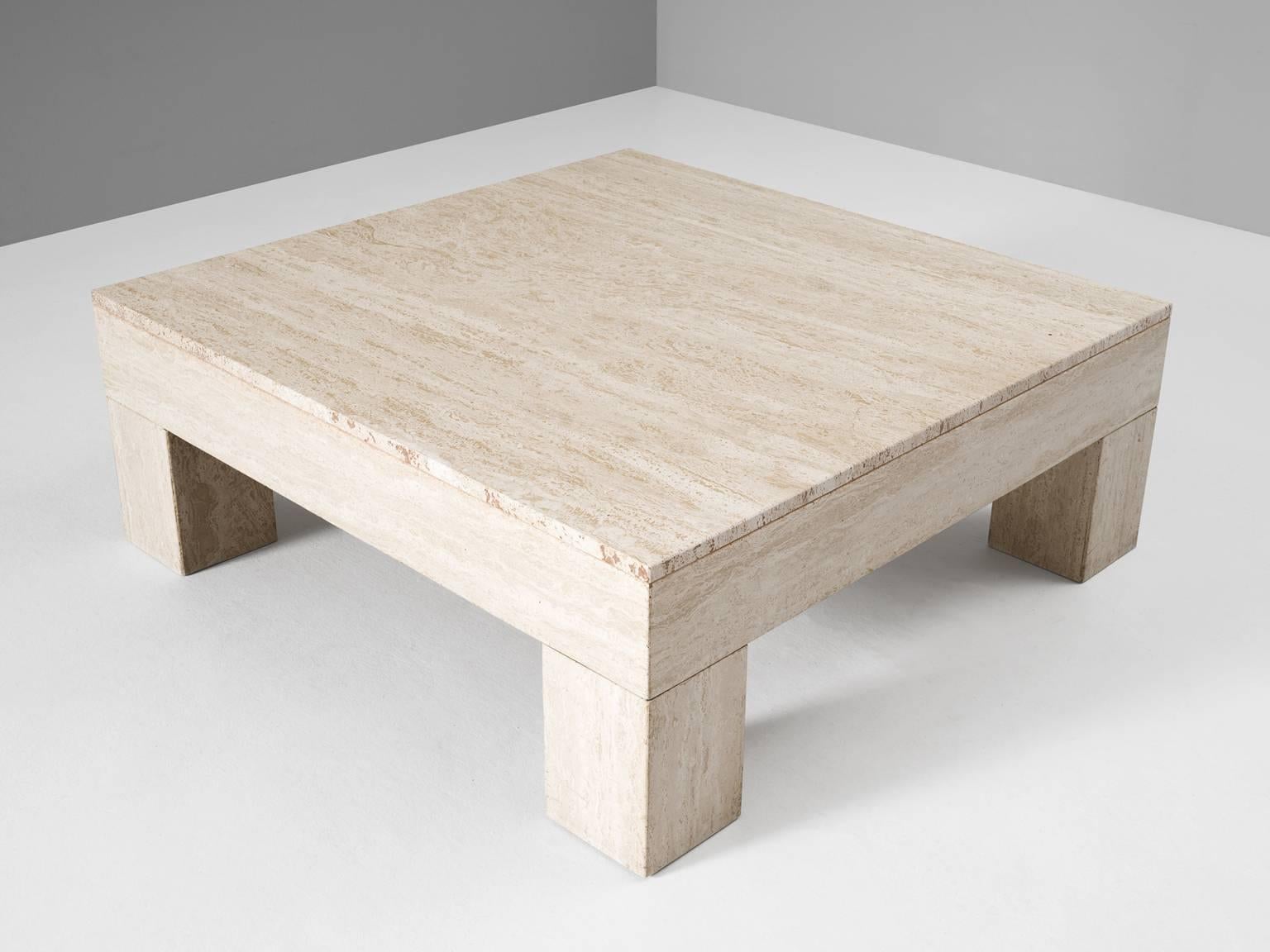 Mid-Century Modern Square Coffee Table in Travertine