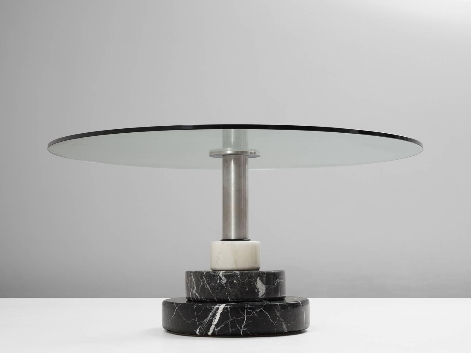Table model 'Menhir', in marble, stainless steel and glass, by Lodovico Acerbis and Giotto Stoppino for Acerbis International, Italy, 1983.

This well designed table was part of the "Menhir" collection, designed and produced in the early