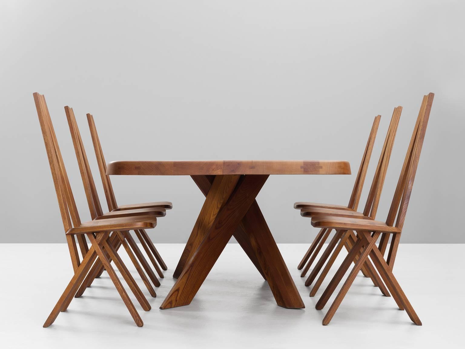 Mid-Century Modern Pierre Chapo Rare Dining Set in Solid Elmwood