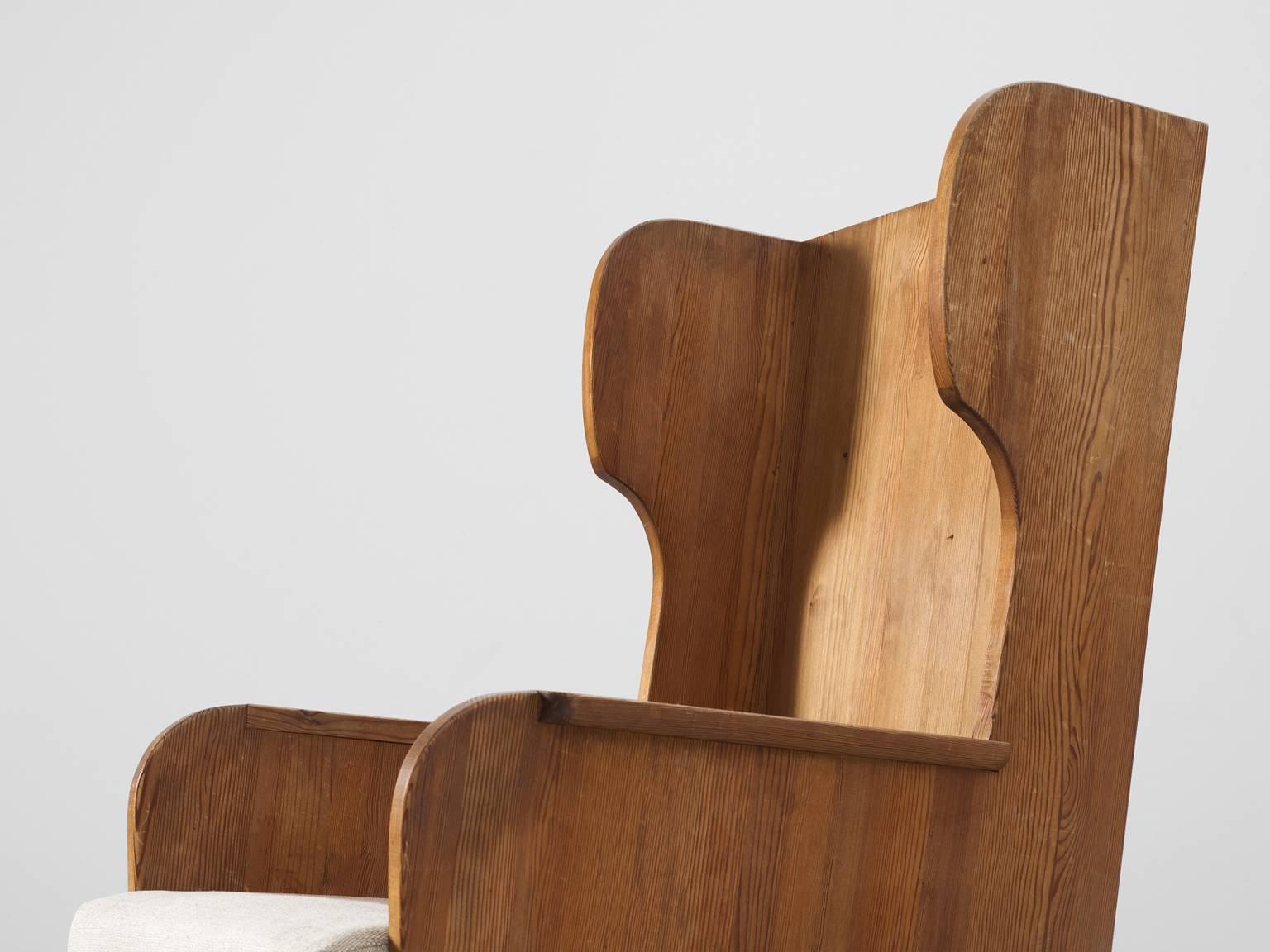 Swedish Axel Einar Hjorth 'Lovö' High Back Chair in Solid Pine