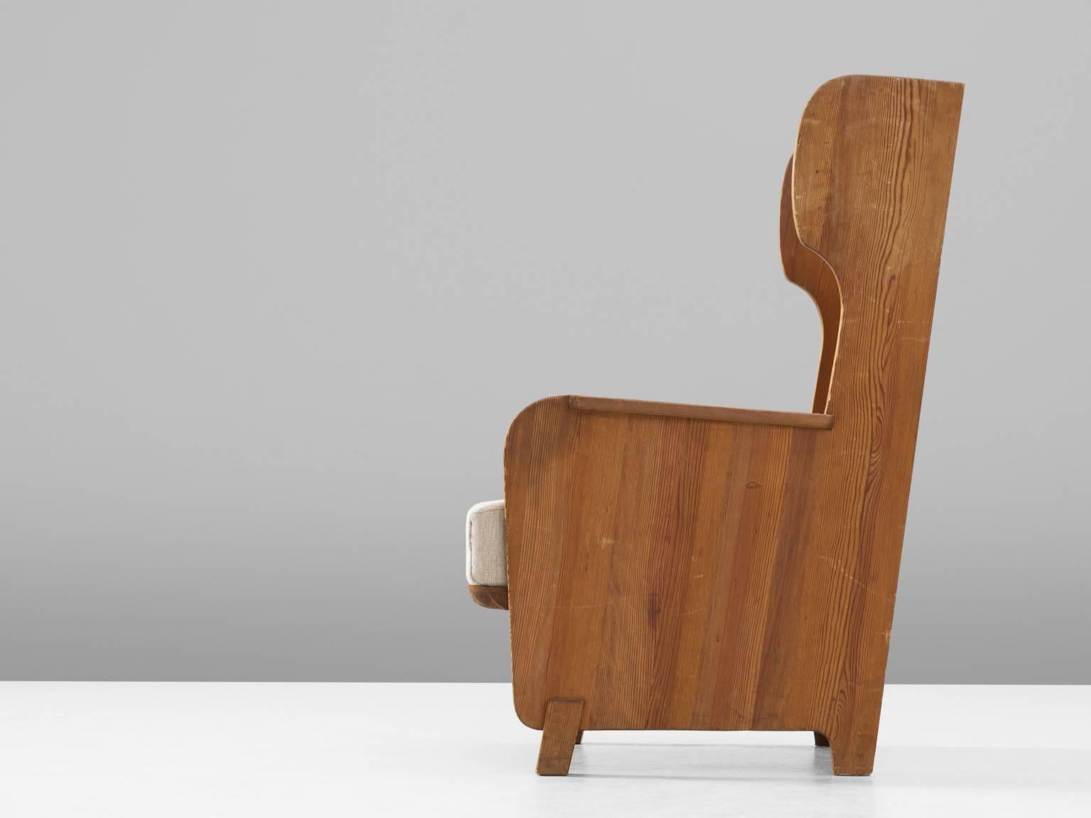 Scandinavian Modern Axel Einar Hjorth 'Lovö' High Back Chair in Solid Pine