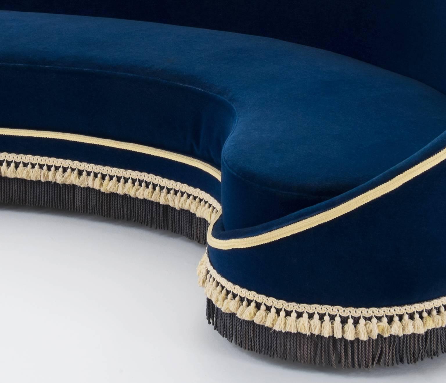 Fabric Frederico Munari Curved Sofa in Blue Upholstery