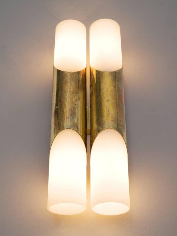 Set of Six Brass and Opaline Glass Wall Lights For Sale at 1stDibs