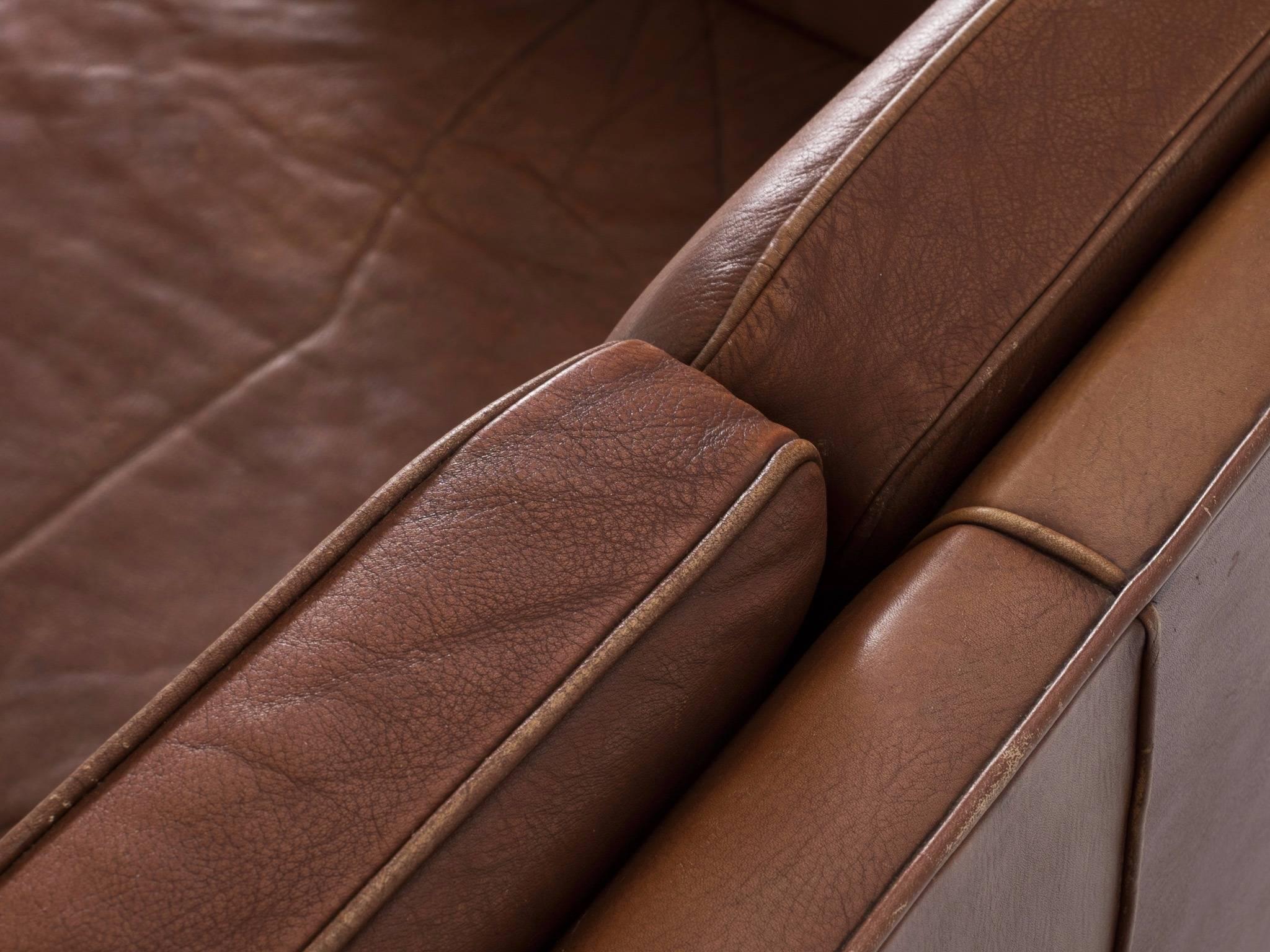 Børge Mogensen Three-Seat Sofa in Brown Leather In Good Condition In Waalwijk, NL
