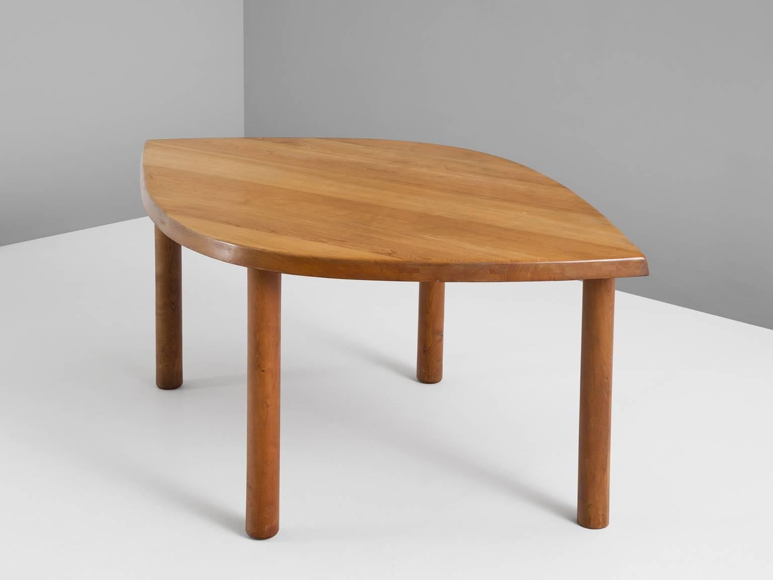 Mid-Century Modern Pierre Chapo Eye Shaped Dining Table in Solid Elm