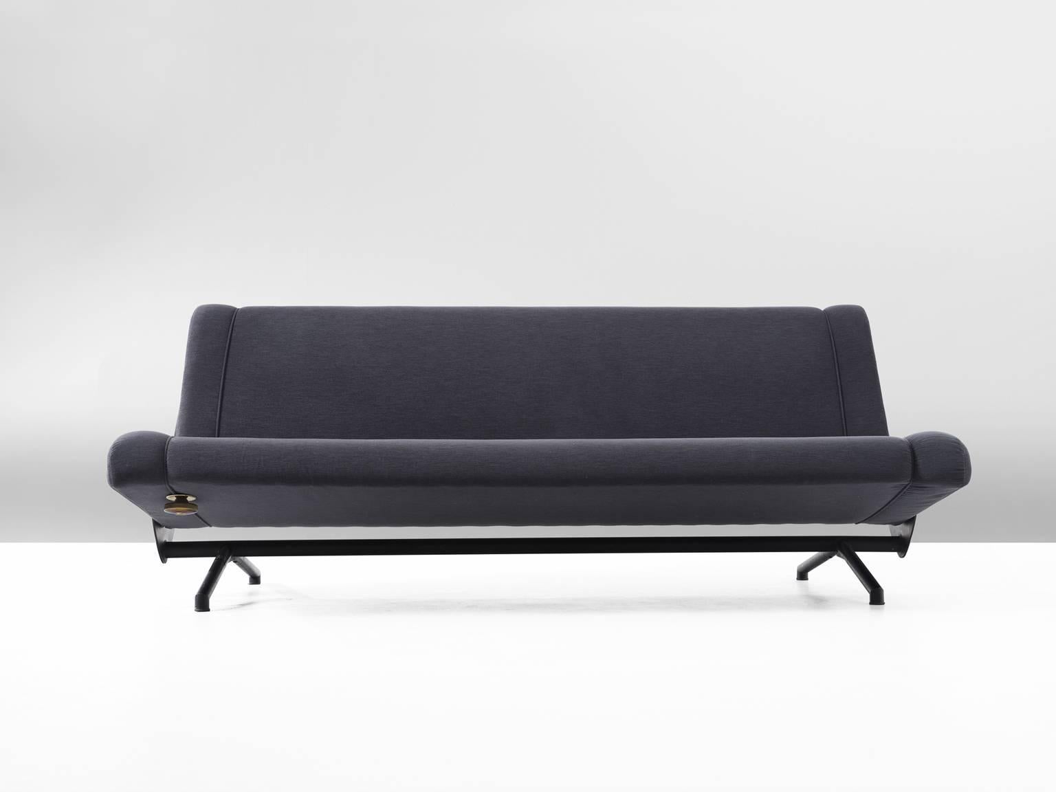 Sofa daybed model D70, in steel, brass and fabric, by Osvaldo Borsani for Tecno, Italy, 1954.

Adjustable sofa in grey-blue upholstery. This design was presented on the Triennale of Milan in 1954. It won instantly the Gold Medal for design. This