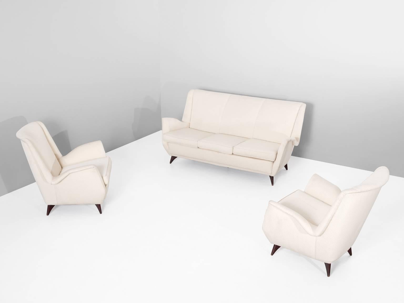 Mid-Century Modern Italian Living Room Set in Off-White Fabric