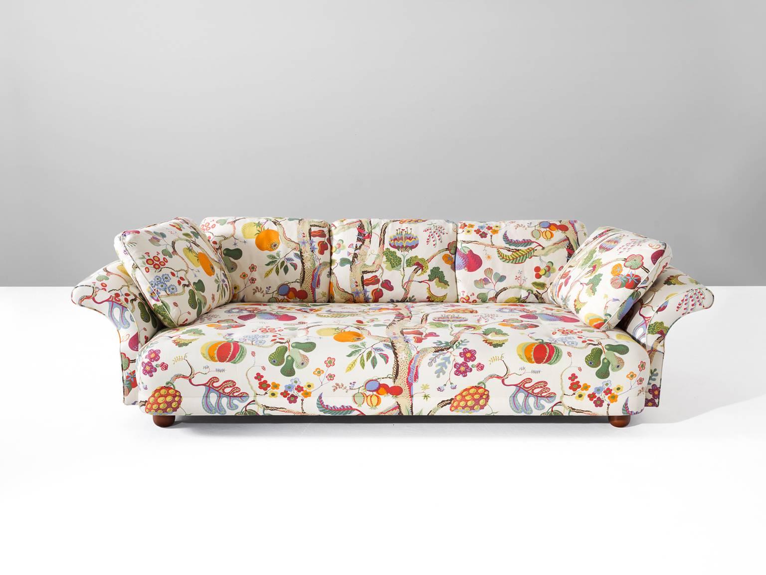 Liljevalchs sofa, in fabric and wood, by Josef Frank, Sweden, 1934. 

Exceptional sofa in striking colorful upholstery by Josef Frank. This sofa was designed for the Liljevalchs Konsthall in 1934. A wide and highly comfortable sofa. Characterized