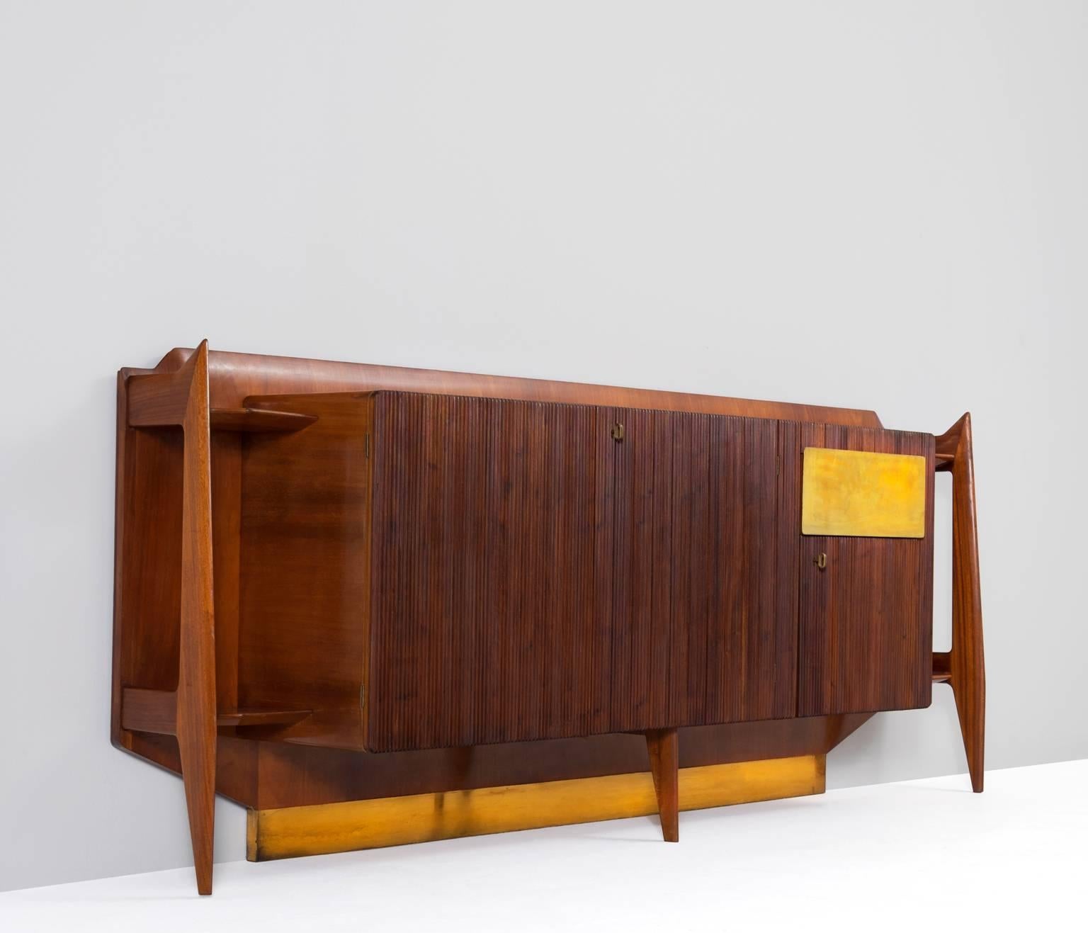 Mid-Century Modern Italian Sideboard in Rosewood with Brass Details
