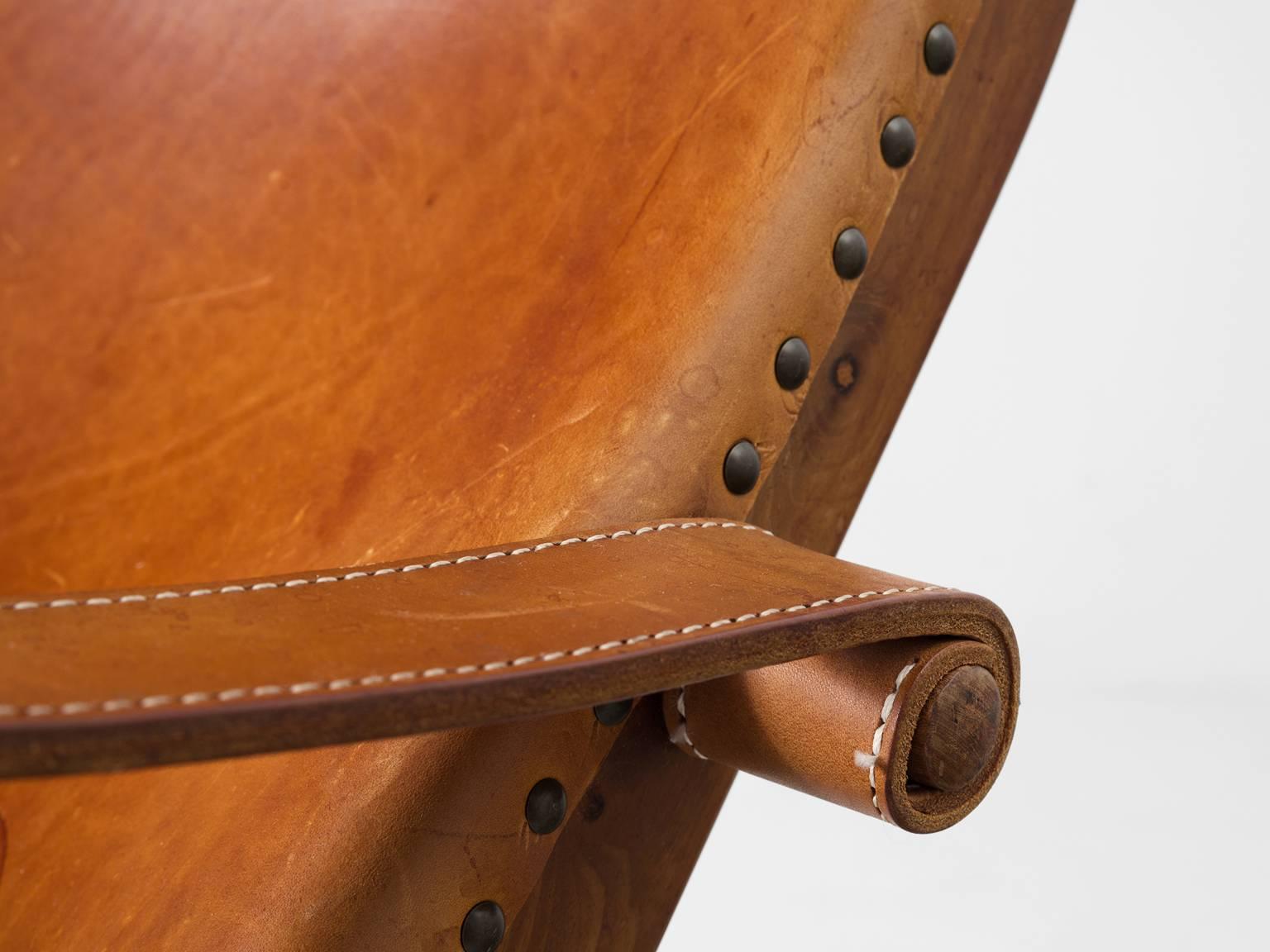 Mogens Voltelen Copenhagen Chair in Mahogany and Cognac Leather In Excellent Condition In Waalwijk, NL