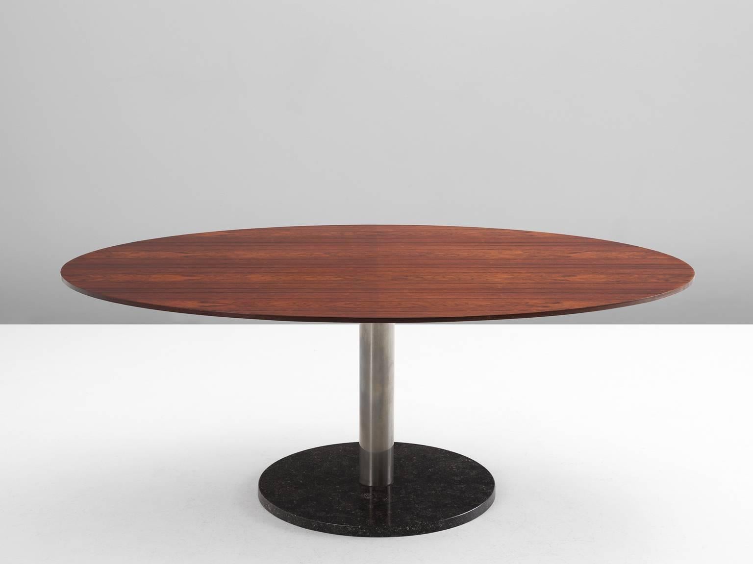 Mid-Century Modern Alfred Hendrickx Pedestal Dining Table in Rosewood and Marble