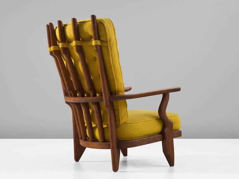 Guillerme And Chambron High Back Chair In Yellow Fabric Upholstery Mid Century Modern Guillerme Chambron High Back Chair In Yellow Fabric Upholstery For