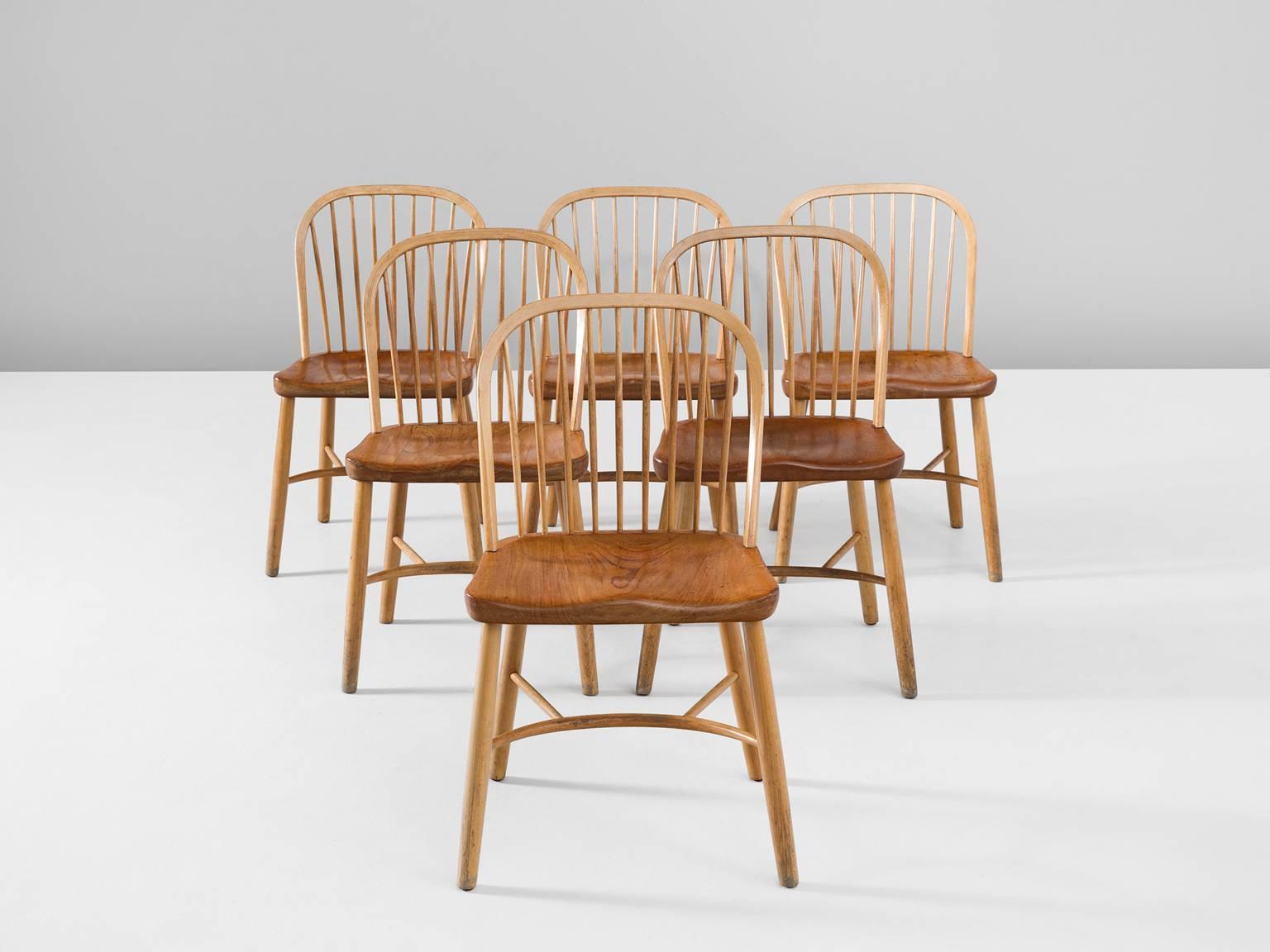 Scandinavian Modern Palle Suenson Set of Six Spindle Back Chairs