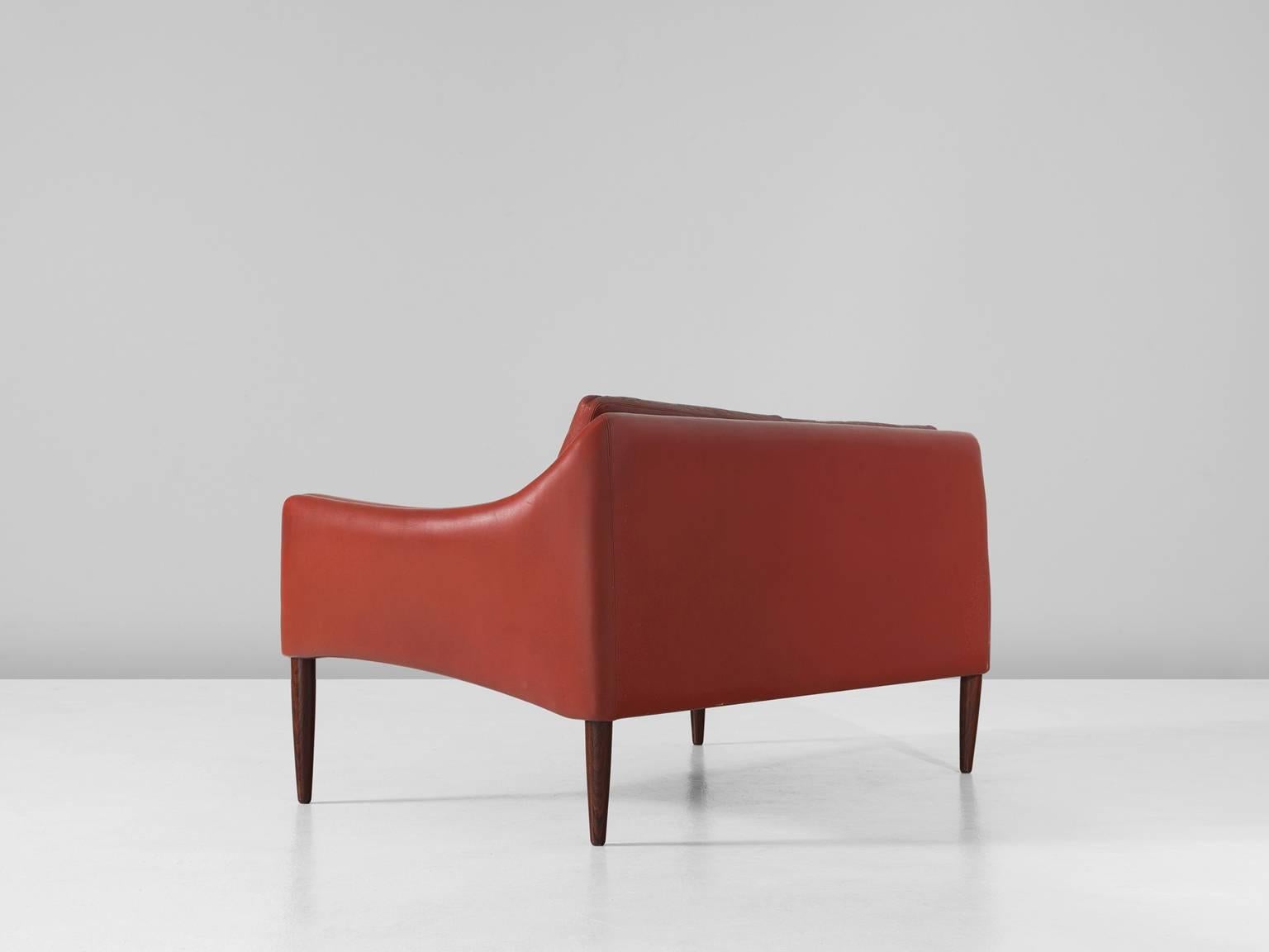 Danish Hans Olsen Two-Seat Sofa in Red Leather for CS Møbler