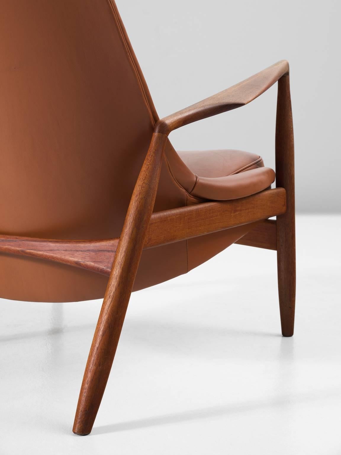 Mid-20th Century Ib Kofod-Larsen 'Seal' High Back Lounge Chair in Cognac Leather