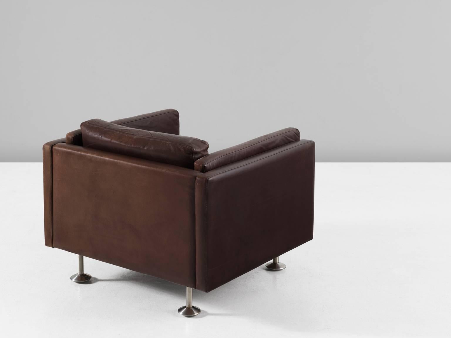 Danish Illum Wikkelsø Brown Leather Club Chair