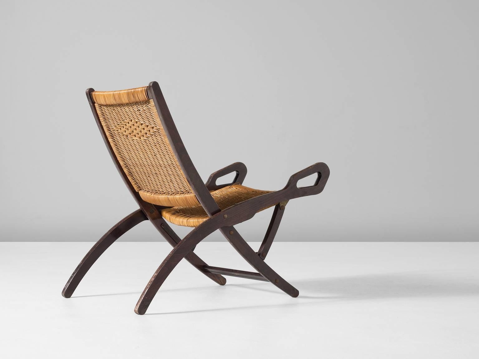 Mid-Century Modern Gio Ponti Rare 'Nifea' Folding Chair with Woven Cane Seating and Back