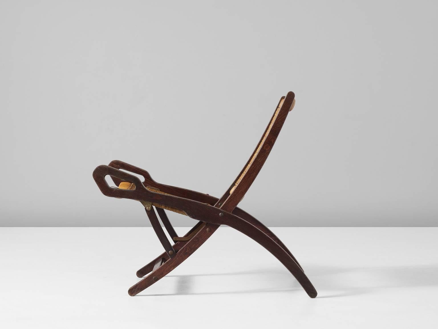 Italian Gio Ponti Rare 'Nifea' Folding Chair with Woven Cane Seating and Back