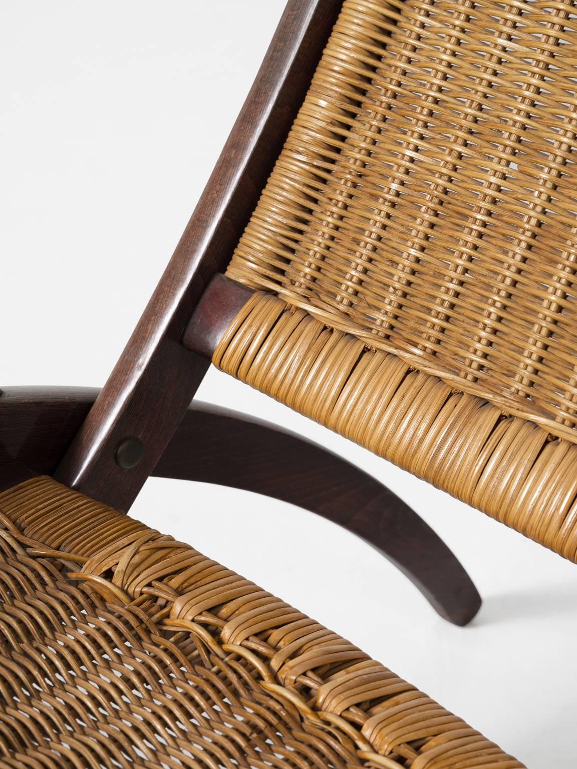 Mid-20th Century Gio Ponti Rare 'Nifea' Folding Chair with Woven Cane Seating and Back