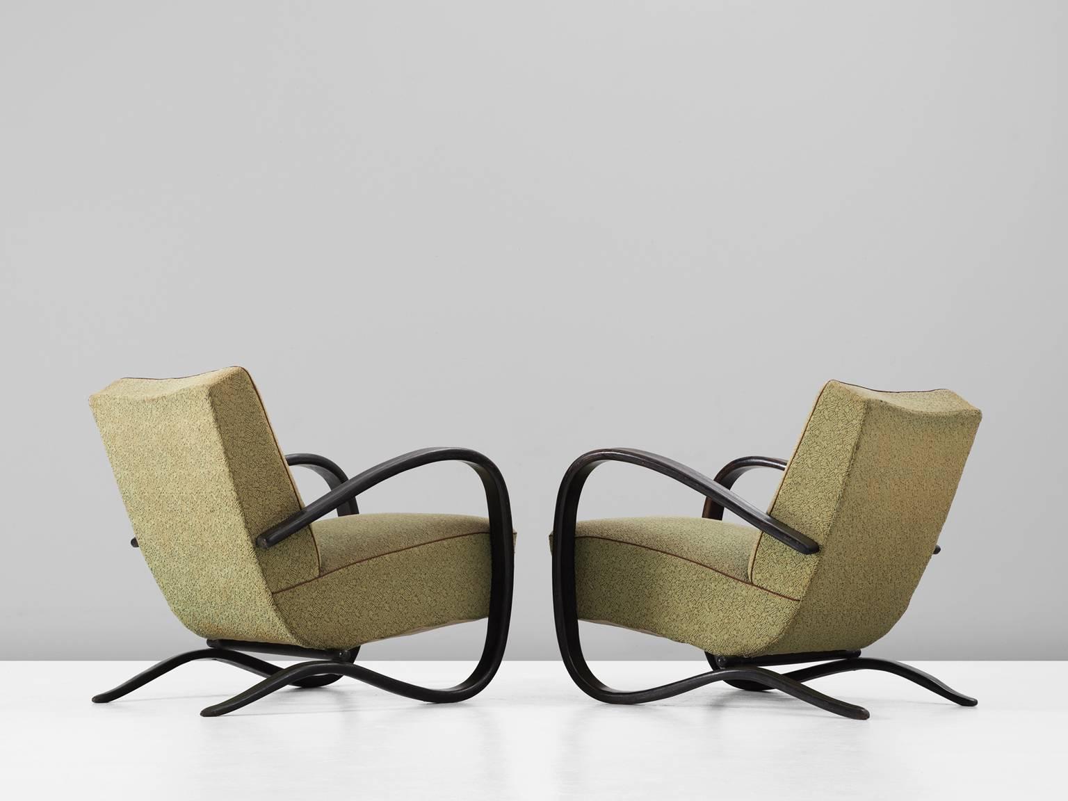 Czech Jindrich Halabala Pair of Armchairs in Original Fabric Upholstery