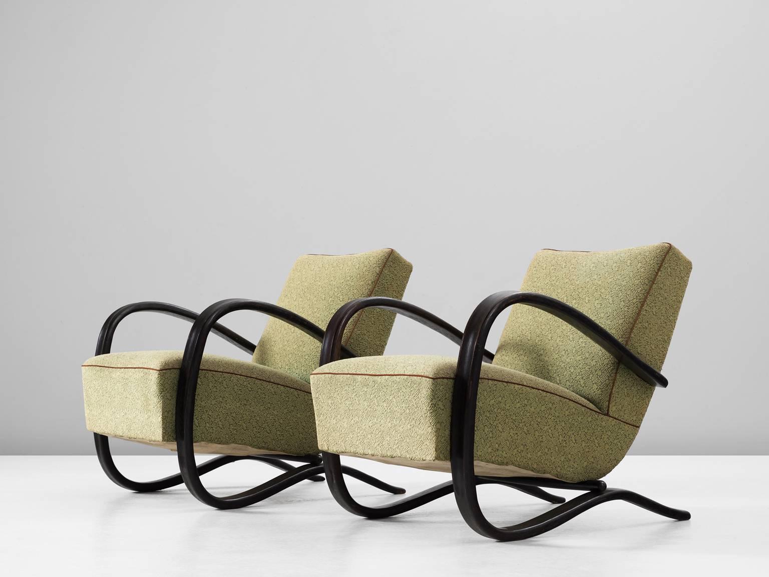 Art Deco Jindrich Halabala Pair of Armchairs in Original Fabric Upholstery