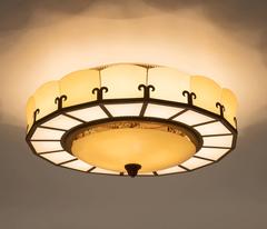 Set of Two Large Round Chandeliers in Brass and Glass