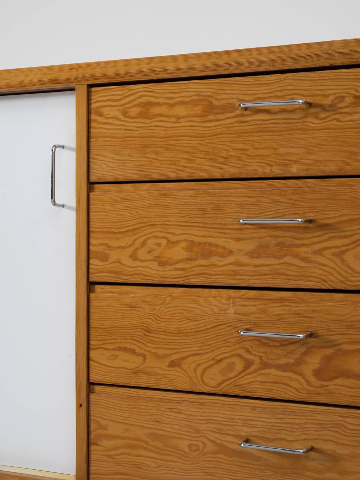 Mid-Century Modern Wall-Mounted Credenza in Pine