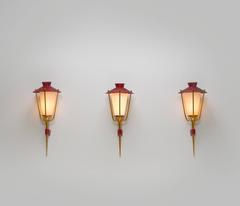 Maison Arlus Set of Three Red Mesh and Brass Wall Lights