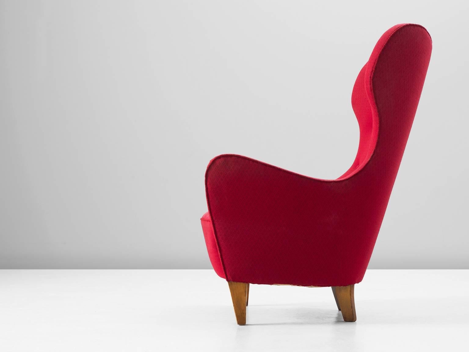 red wingback chair