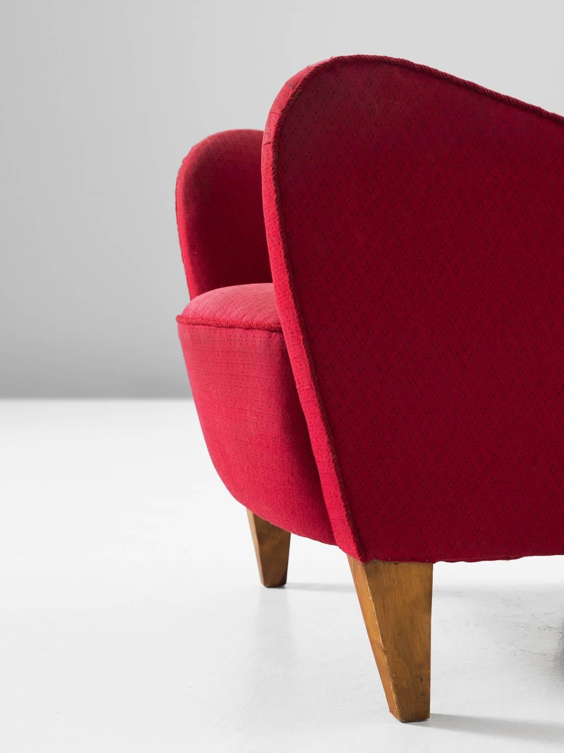 Scandinavian Wingback Chair in Red Fabric Upholstery In Good Condition In Waalwijk, NL