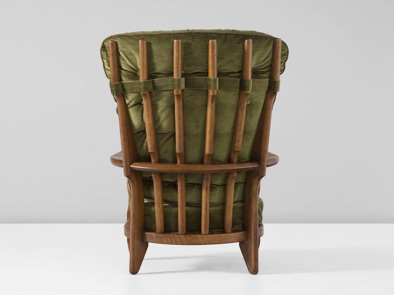 Guillerme & Chambron High Back Chair in Green Velvet Upholstery In Excellent Condition In Waalwijk, NL