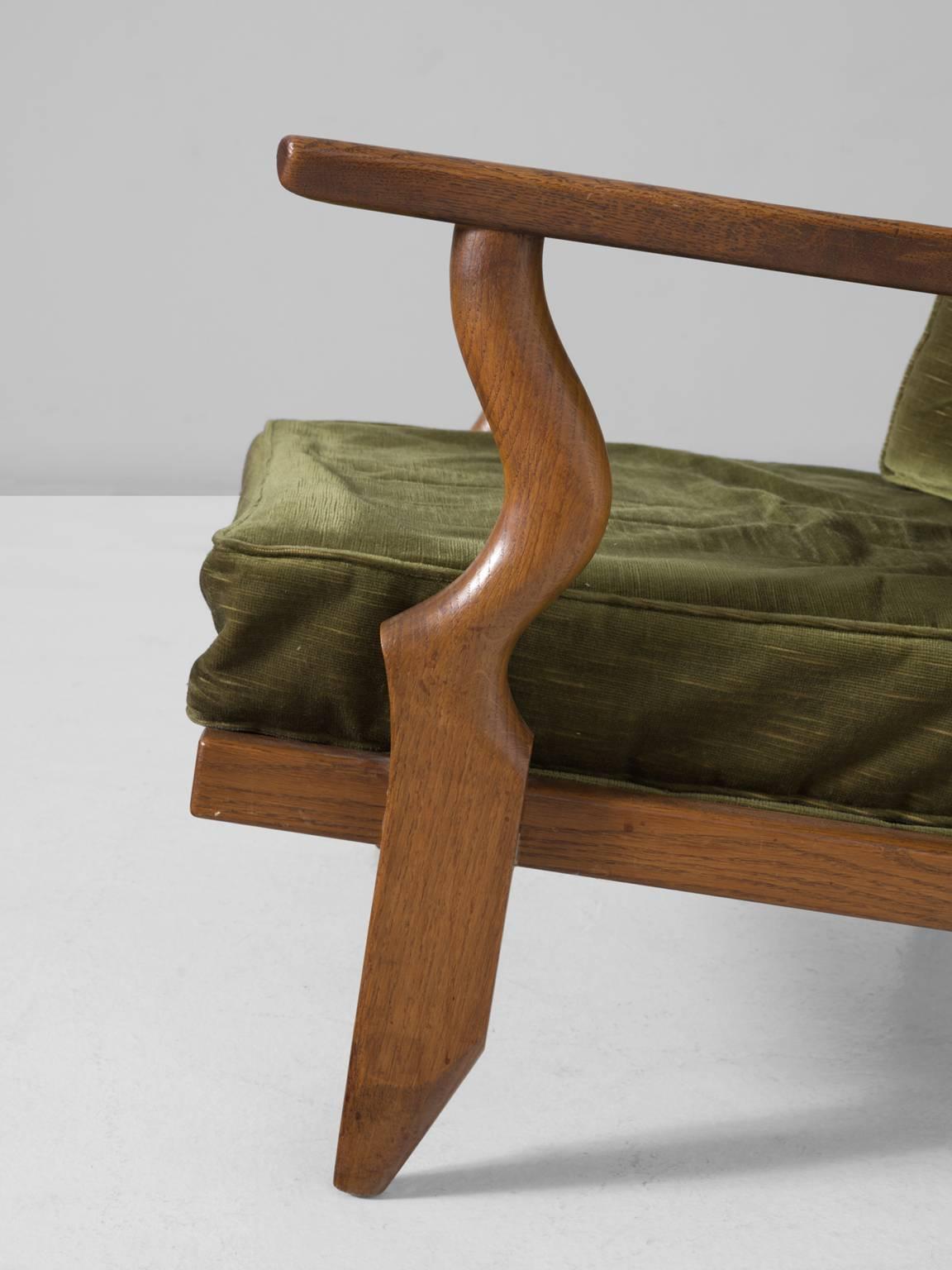 Guillerme & Chambron High Back Chair in Green Velvet Upholstery 2