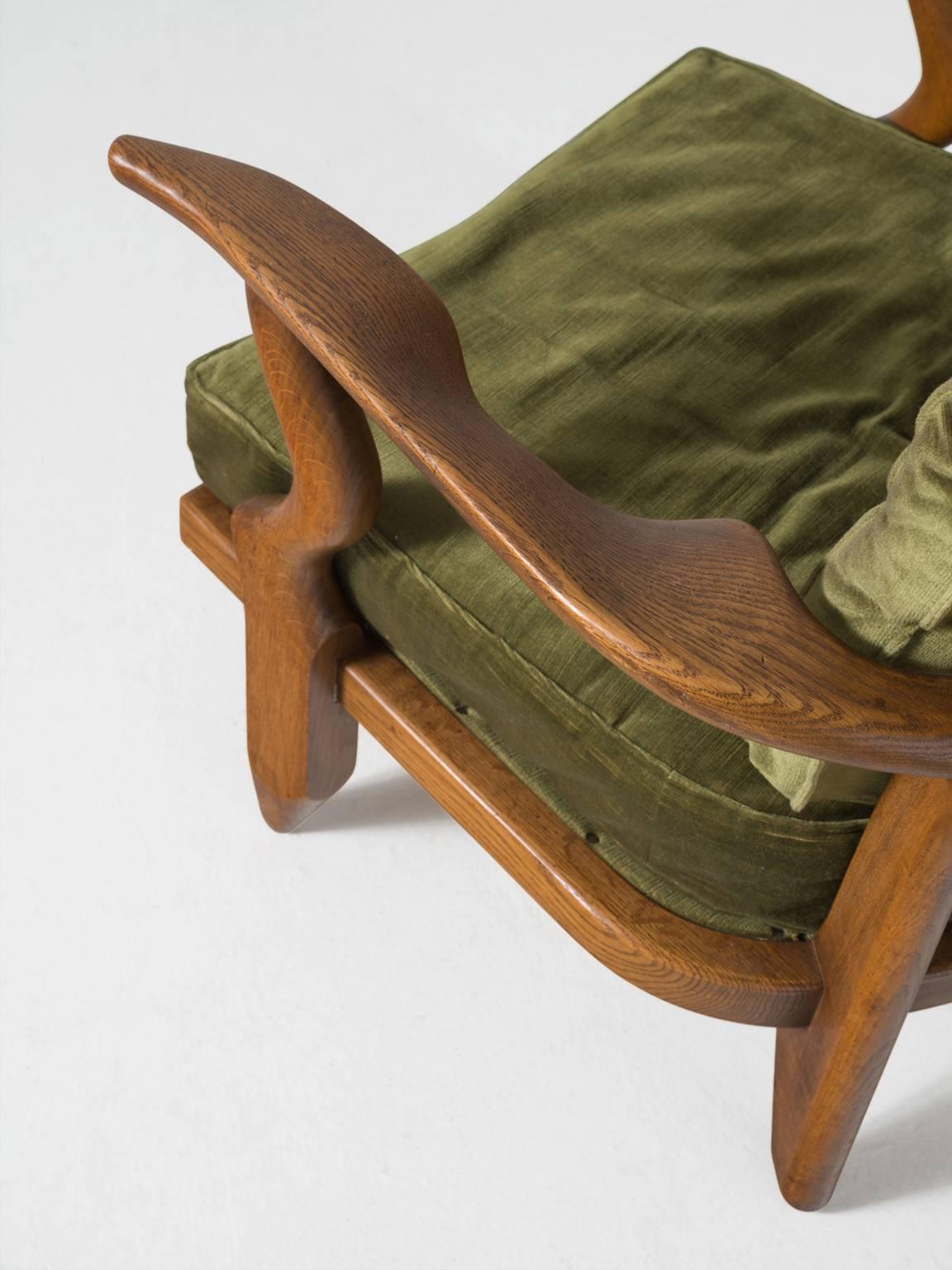 Mid-20th Century Guillerme & Chambron High Back Chair in Green Velvet Upholstery