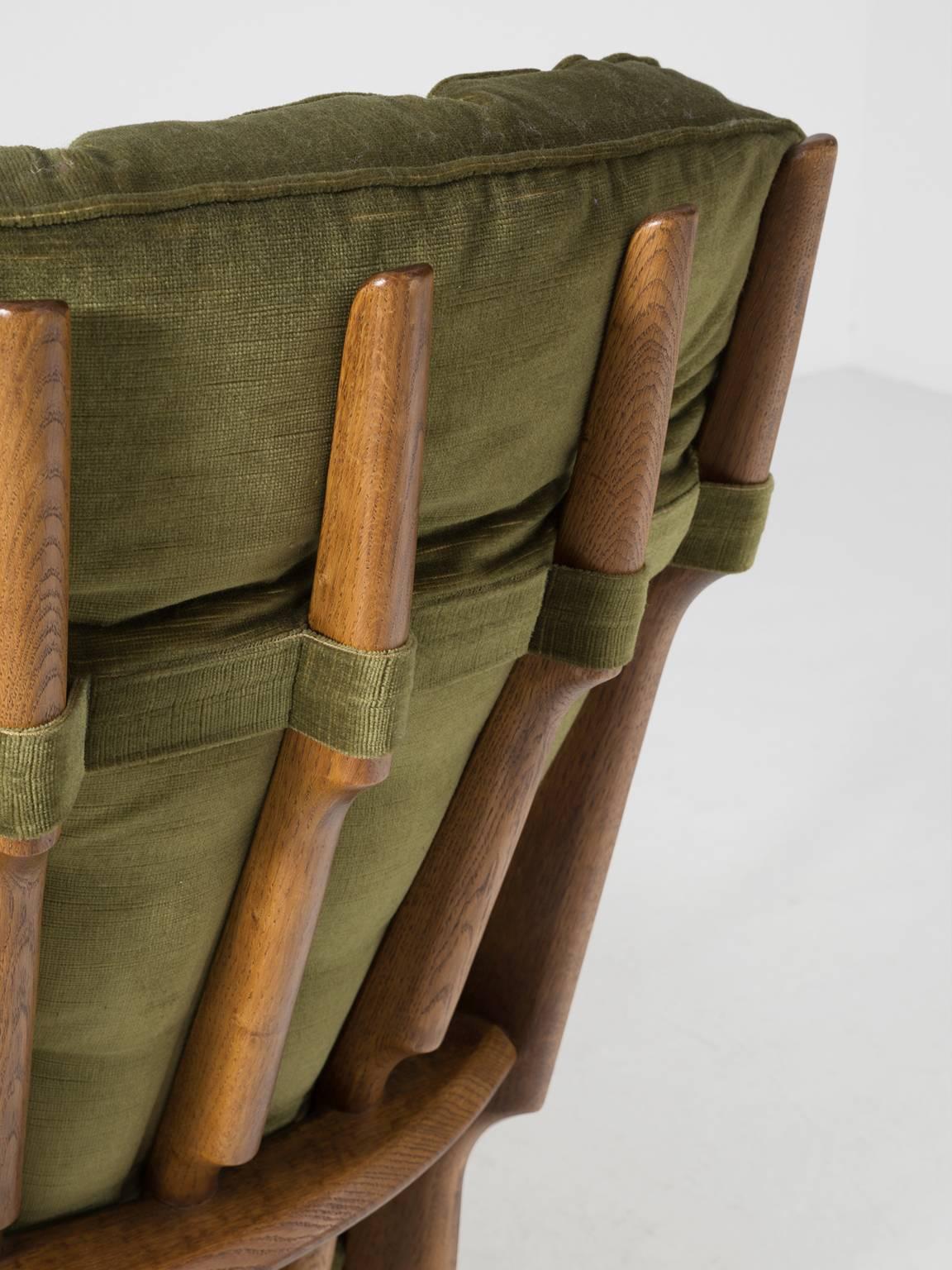 Guillerme & Chambron High Back Chair in Green Velvet Upholstery 1
