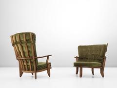 Guillerme & Chambron Set of Two Lounge Chairs with Green Upholstery