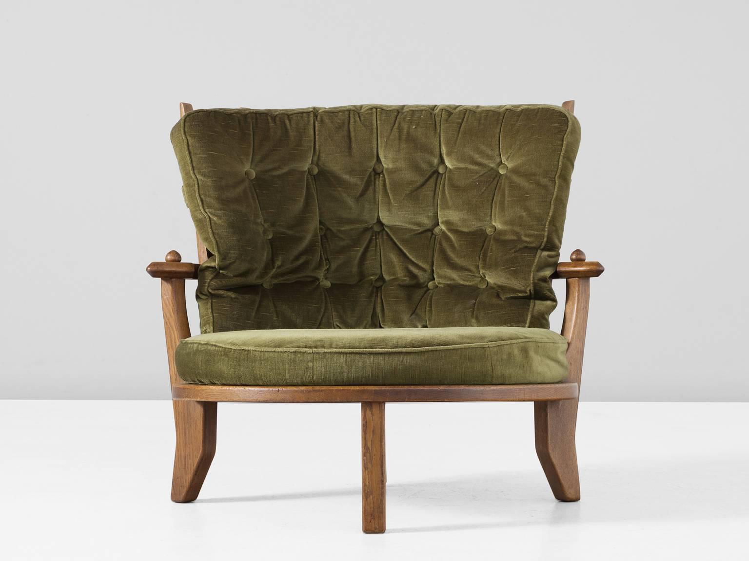 French Guillerme & Chambron Lounge Chair in Solid Oak