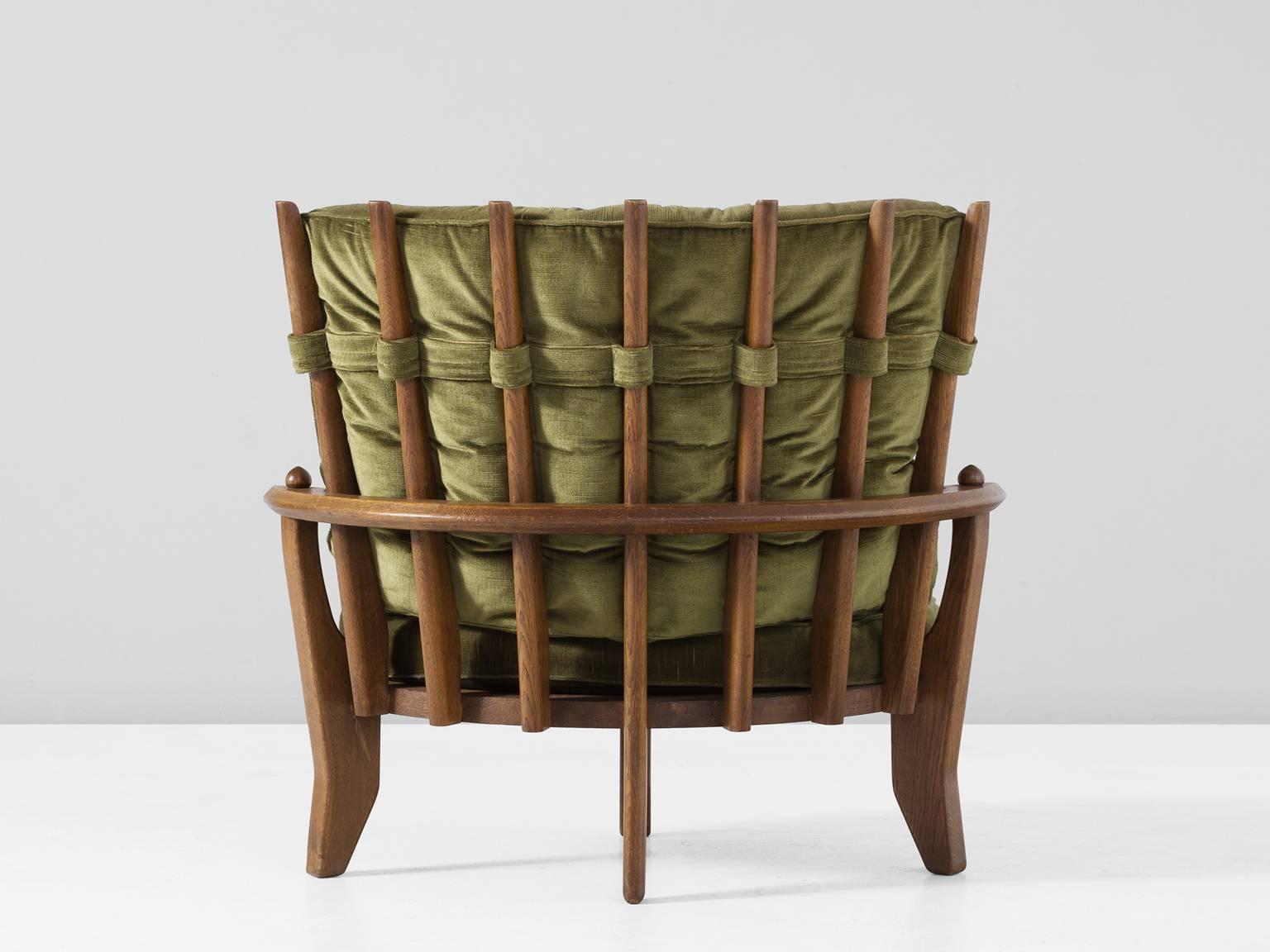 Mid-Century Modern Guillerme & Chambron Lounge Chair in Solid Oak
