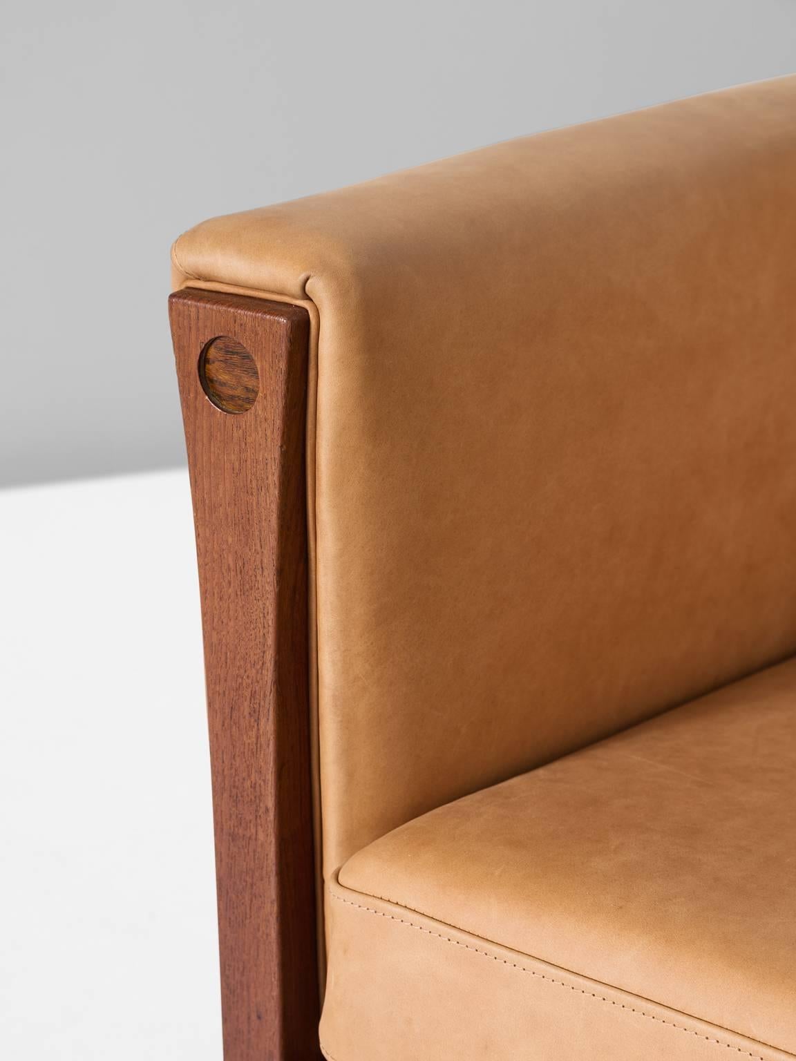 Mid-20th Century Hans Wegner Reupholstered Three-Seat Sofa in Cognac Leather