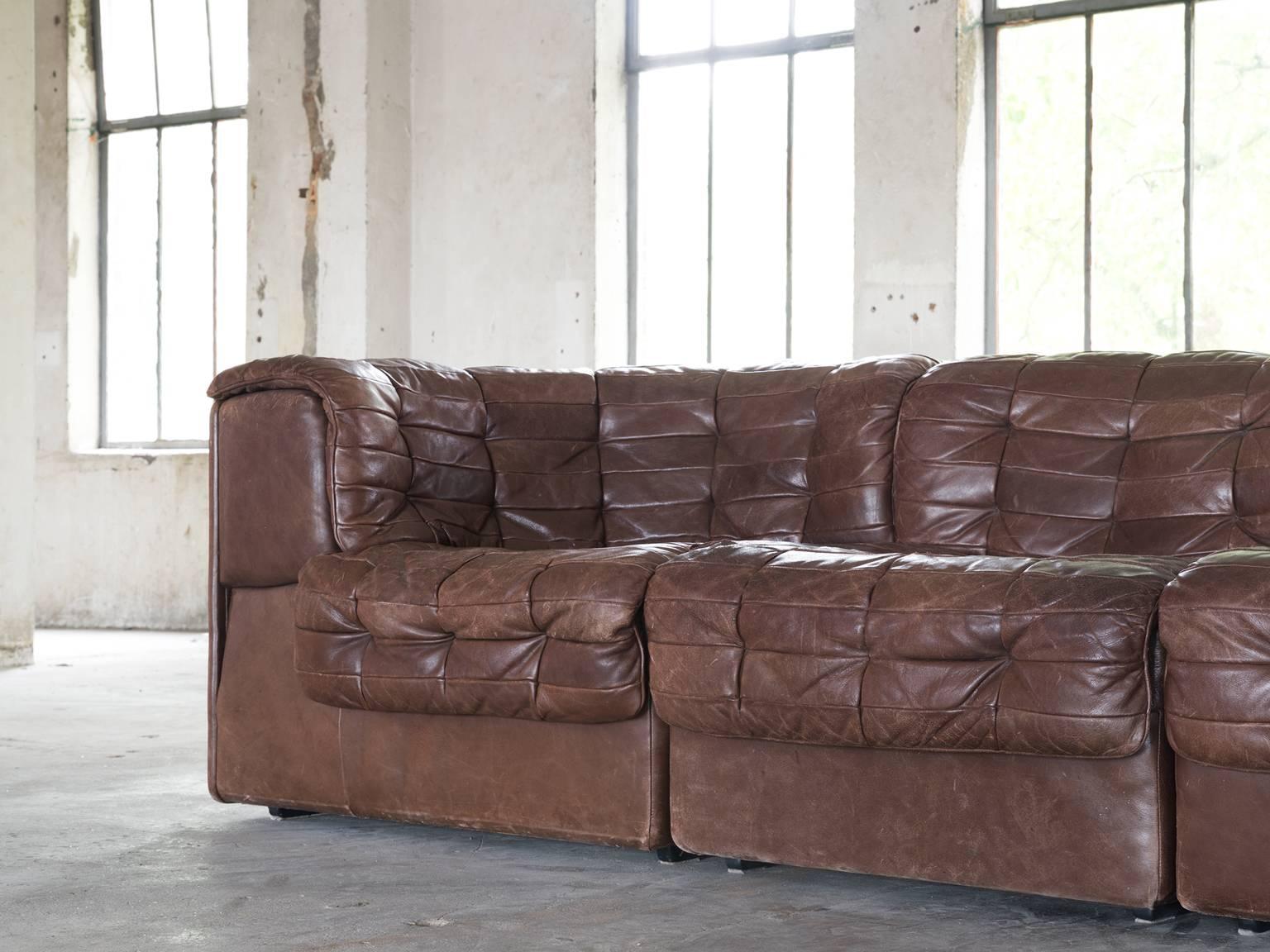 De Sede DS11 Large Modular Sofa in Brown Leather In Excellent Condition In Waalwijk, NL