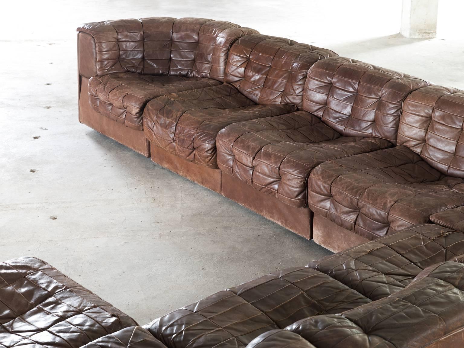 Swiss De Sede DS11 Large Modular Sofa in Brown Leather