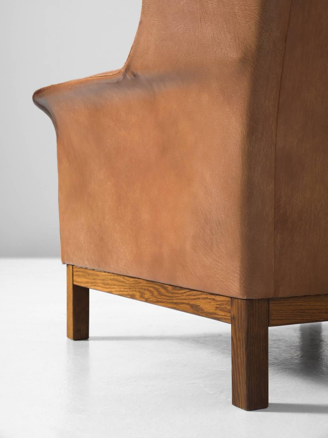 Arne Norell High Back Chair in Patinated Cognac Buffalo Leather 2