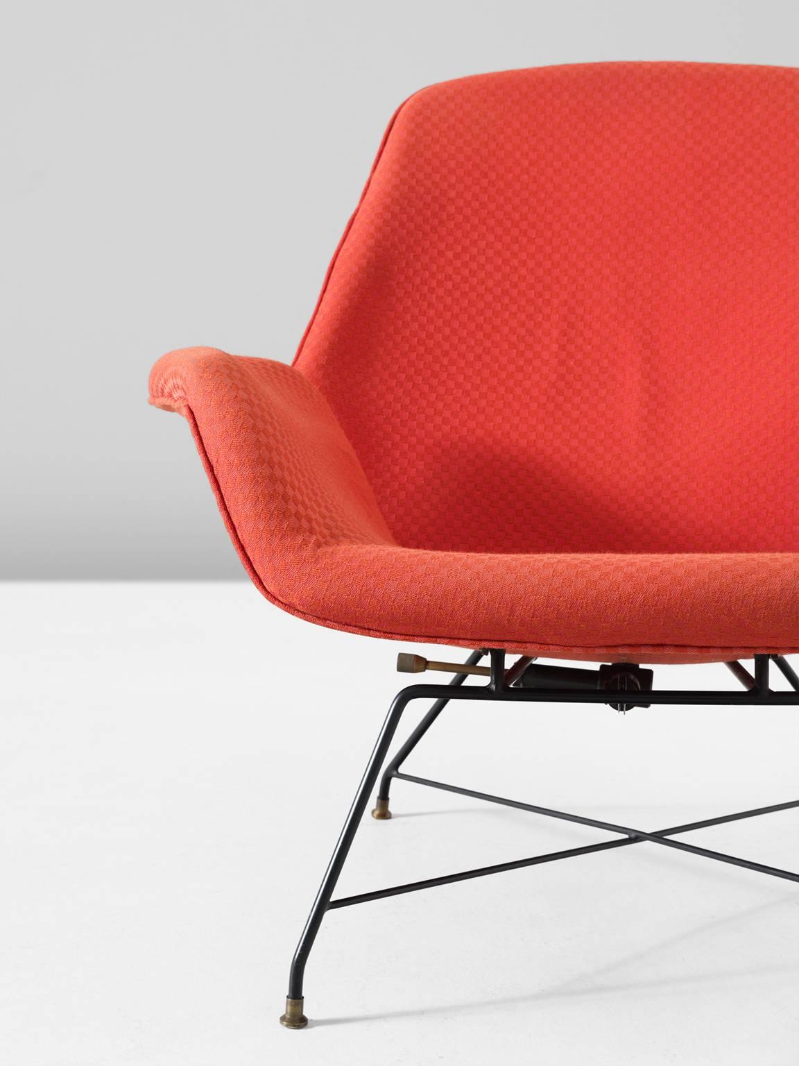 Brass Augusto Bozzi Adjustable Orange Lounge Chair for Saporiti