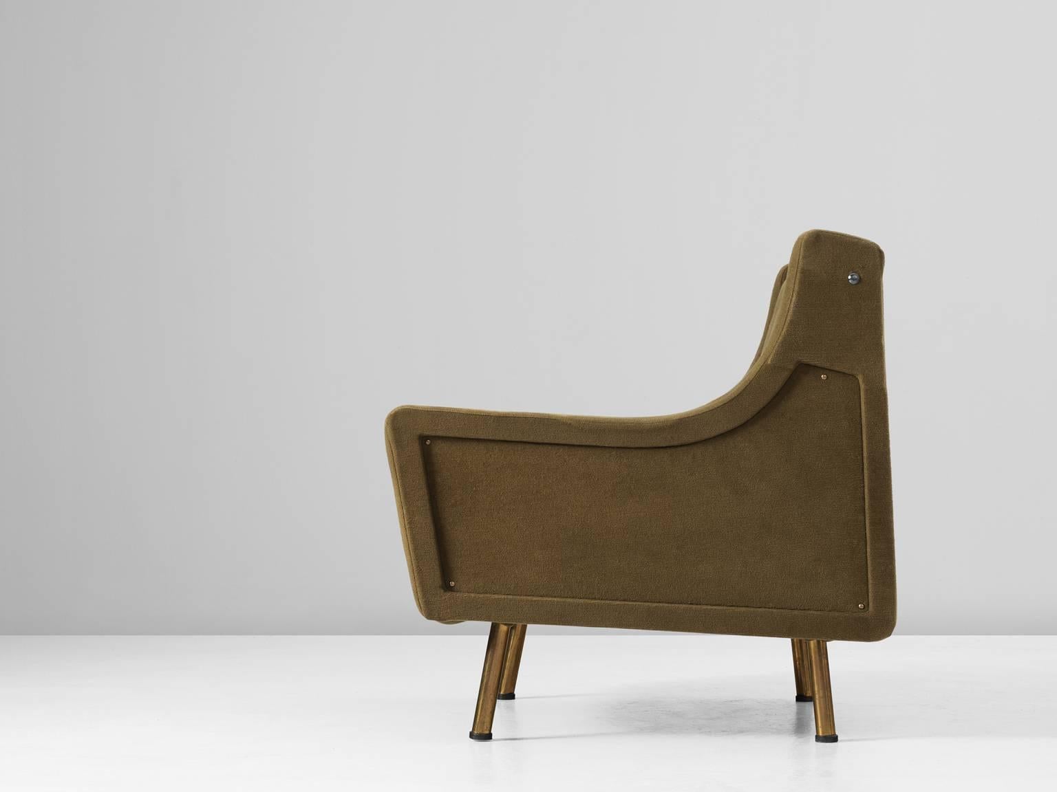 Mid-Century Modern Italian Lounge Chair in Olive-Green Upholstery