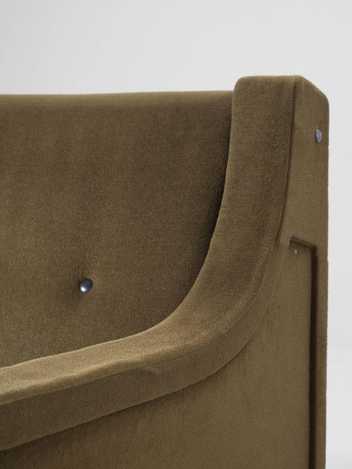 Fabric Italian Lounge Chair in Olive-Green Upholstery